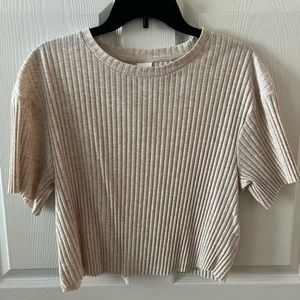 H&M Ribbed Cropped Short-sleeve Shirt